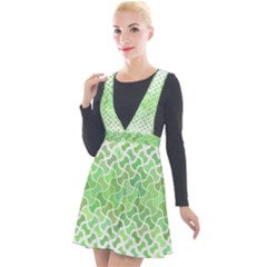Green Pattern Curved Puzzle Plunge Pinafore Velour Dress by HermanTelo