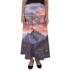 Scenic View Of Snow Capped Mountain Flared Maxi Skirt