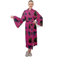 Gothic Girl Rose Pink Pattern Maxi Tie Front Velour Kimono by snowwhitegirl