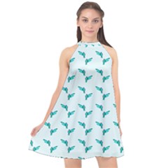 Blue Parrot Pattern Halter Neckline Chiffon Dress  by snowwhitegirl