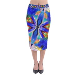 Art Kaleidoscope Meditation Mosaic Velvet Midi Pencil Skirt