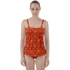 Motivational Happy Life Words Pattern Twist Front Tankini Set by dflcprintsclothing