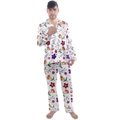Flowers On A White Background              Men s Satin Pajamas Long Pants Set by LalyLauraFLM