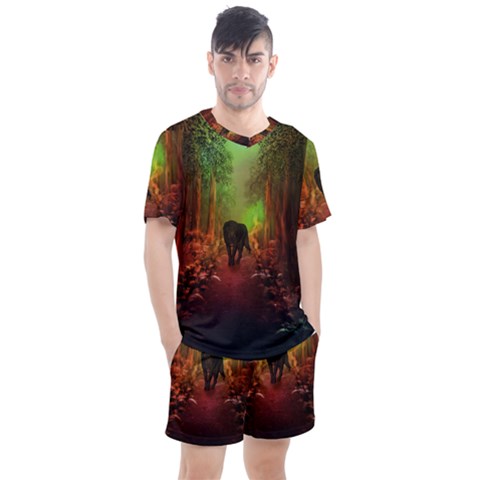 The Lonely Wolf In The Night Men s Mesh Tee And Shorts Set by FantasyWorld7