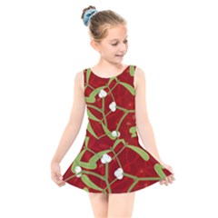 Mistletoe Christmas Texture Advent Kids  Skater Dress Swimsuit by Simbadda