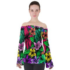 Hibiscus Flower Plant Tropical Off Shoulder Long Sleeve Top by Simbadda