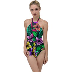 Hibiscus Flower Plant Tropical Go With The Flow One Piece Swimsuit