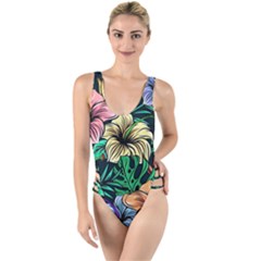 Hibiscus Flower Plant Tropical High Leg Strappy Swimsuit by Simbadda
