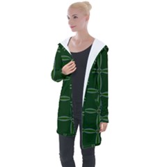Background Pattern Design Geometric Green Longline Hooded Cardigan by Sudhe