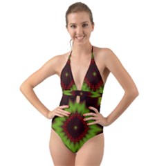 Fractal Artwork Idea Allegory Geometry Halter Cut-out One Piece Swimsuit by Sudhe