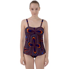 Abstract Fractal Background Pattern Twist Front Tankini Set by Sudhe