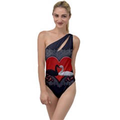 In Love, Wonderful Black And White Swan On A Heart To One Side Swimsuit by FantasyWorld7