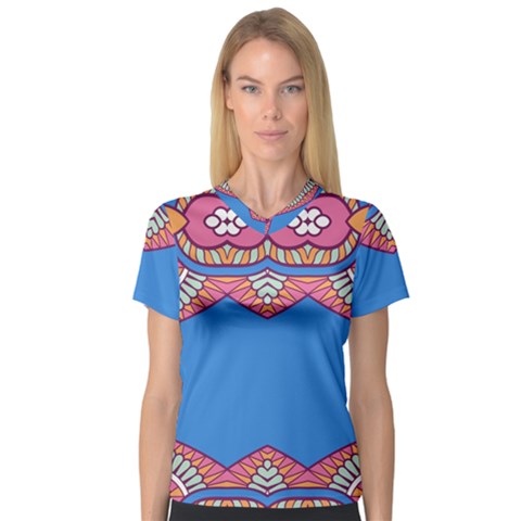 Shapes On A Blue Background                      V-neck Sport Mesh Tee by LalyLauraFLM