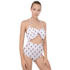Cartoon Style Strawberry Pattern Scallop Top Cut Out Swimsuit by dflcprintsclothing