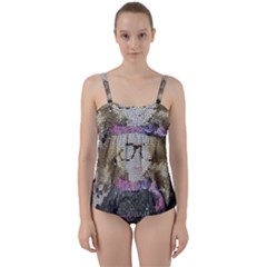 Cat Ears Doll Stained Glass Twist Front Tankini Set