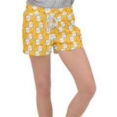 Fluffy Clouds Mustard  Women s Velour Lounge Shorts by VeataAtticus
