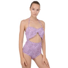 Wood Texture Diagonal Weave Pastel Scallop Top Cut Out Swimsuit by Mariart