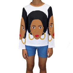 African American Woman With ?urly Hair Kids  Long Sleeve Swimwear by bumblebamboo