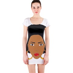 African American Woman With ?urly Hair Short Sleeve Bodycon Dress by bumblebamboo