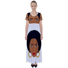 African American Woman With ?urly Hair High Waist Short Sleeve Maxi Dress by bumblebamboo