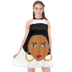 African American Woman With ?urly Hair Halter Neckline Chiffon Dress  by bumblebamboo