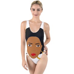African American Woman With ?urly Hair High Leg Strappy Swimsuit by bumblebamboo