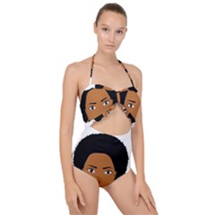 African American Woman With ?urly Hair Scallop Top Cut Out Swimsuit by bumblebamboo