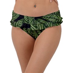 Leaves Pattern Tropical Green Frill Bikini Bottom