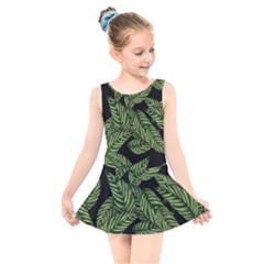 Leaves Pattern Tropical Green Kids  Skater Dress Swimsuit by Pakrebo