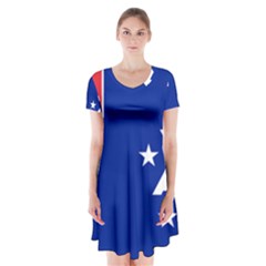 Flag Of The French Southern And Antarctic Lands Short Sleeve V-neck Flare Dress by abbeyz71
