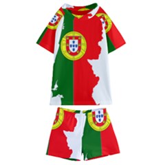 Portugal Flag Borders Cartography Kids  Swim Tee And Shorts Set by Sapixe