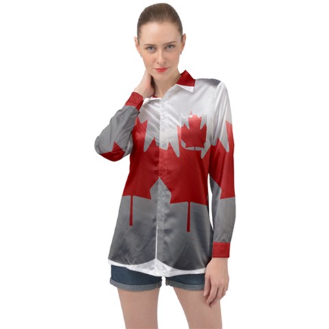 Canada Flag Country Symbol Nation Long Sleeve Satin Shirt by Sapixe