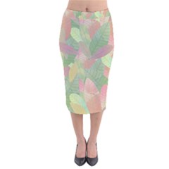 Watercolor Leaves Pattern Velvet Midi Pencil Skirt by Valentinaart
