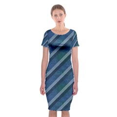 Blue Stripped Pattern Classic Short Sleeve Midi Dress by designsbyamerianna