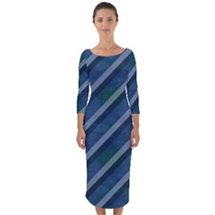 Blue Stripped Pattern Quarter Sleeve Midi Bodycon Dress by designsbyamerianna