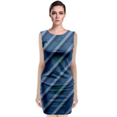 Blue Stripped Pattern Sleeveless Velvet Midi Dress by designsbyamerianna