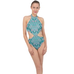 Lotus  Bloom Lagoon Of Soft Warm Clear Peaceful Water Halter Side Cut Swimsuit by pepitasart