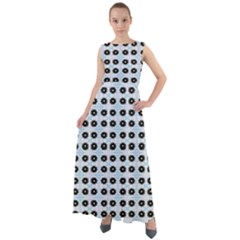 Black Flower On Blue White Pattern Chiffon Mesh Boho Maxi Dress by BrightVibesDesign