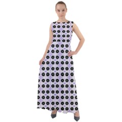 Black Flower  On Purple White Pattern Chiffon Mesh Boho Maxi Dress by BrightVibesDesign