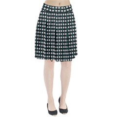 White Flower Pattern On Green Black Pleated Skirt by BrightVibesDesign