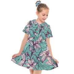 Vintage Floral Pattern Kids  Short Sleeve Shirt Dress by Sobalvarro