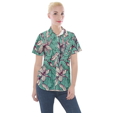 Vintage Floral Pattern Women s Short Sleeve Pocket Shirt by Sobalvarro
