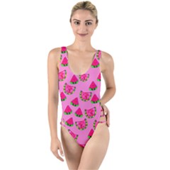 Watermelons Pattern High Leg Strappy Swimsuit by bloomingvinedesign