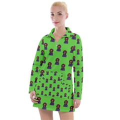 Nerdy 60s  Girl Pattern Green Women s Long Sleeve Casual Dress by snowwhitegirl