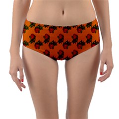 Red Roses Orange Reversible Mid-waist Bikini Bottoms by snowwhitegirl