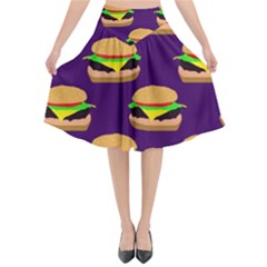 Burger Pattern Flared Midi Skirt