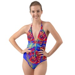 Poppies Halter Cut-out One Piece Swimsuit