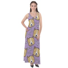 Corgi Pattern Sleeveless Velour Maxi Dress