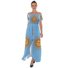 Unofficial Flag Of Argentine Cordoba Province Off Shoulder Open Front Chiffon Dress by abbeyz71