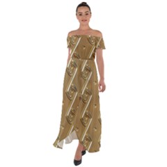 Gold Background 3d Off Shoulder Open Front Chiffon Dress by Mariart